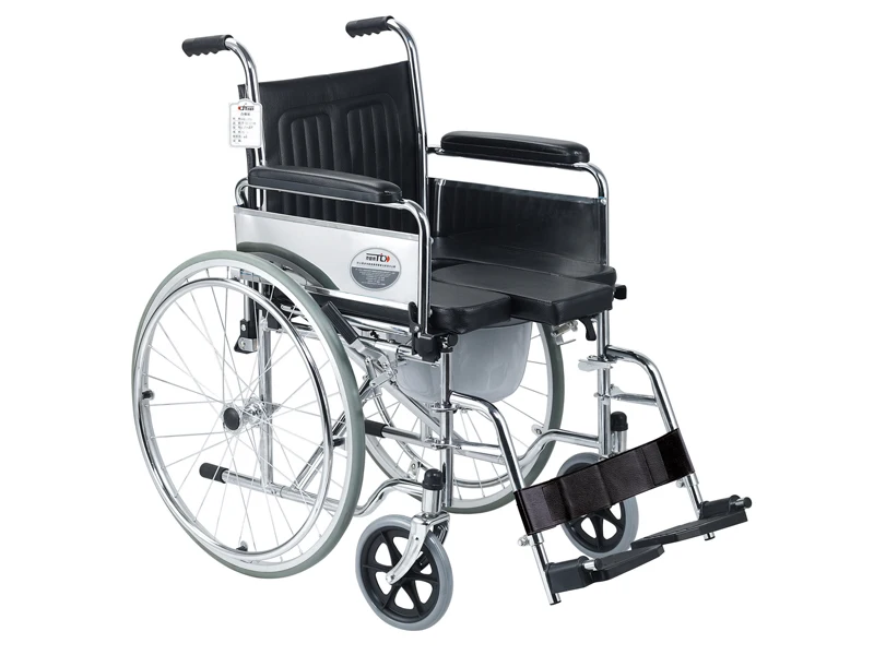 Basic Lightweight Steel Manual Wheelchair Toilet Standard Folding Design Disabled Individuals Made Rehabilitation Equipment