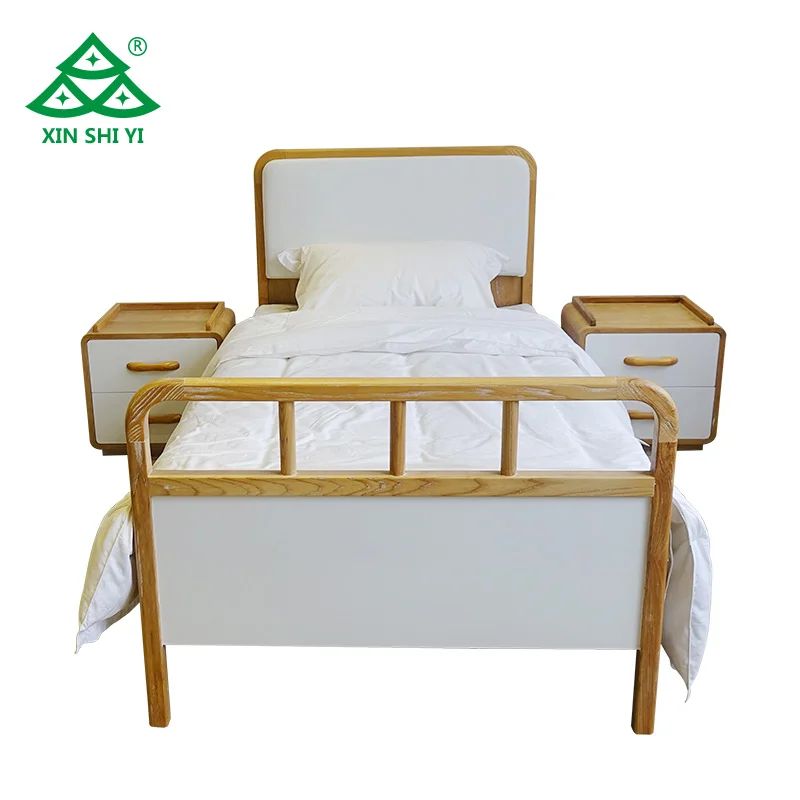 Bedroom Furniture SetSingle Solid Wood Bed With Leather Upholstery Headboard With Two Night Stand