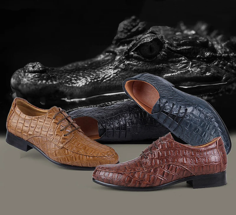 Men Lace-Up Cow leather shoe Crocodile pattern formal shoes men Genuine leather derby casual dress Shoes