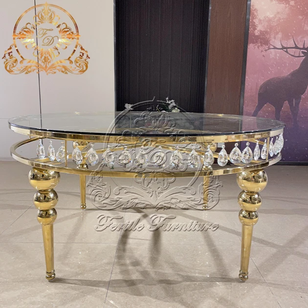 Crystal side round shape clear glass wedding center table