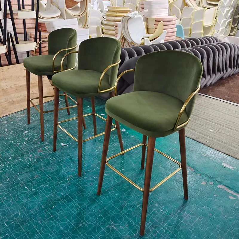 Solid wood high chair modern coffee shop casual dining chair net red bar light luxury American houndstooth bar stool