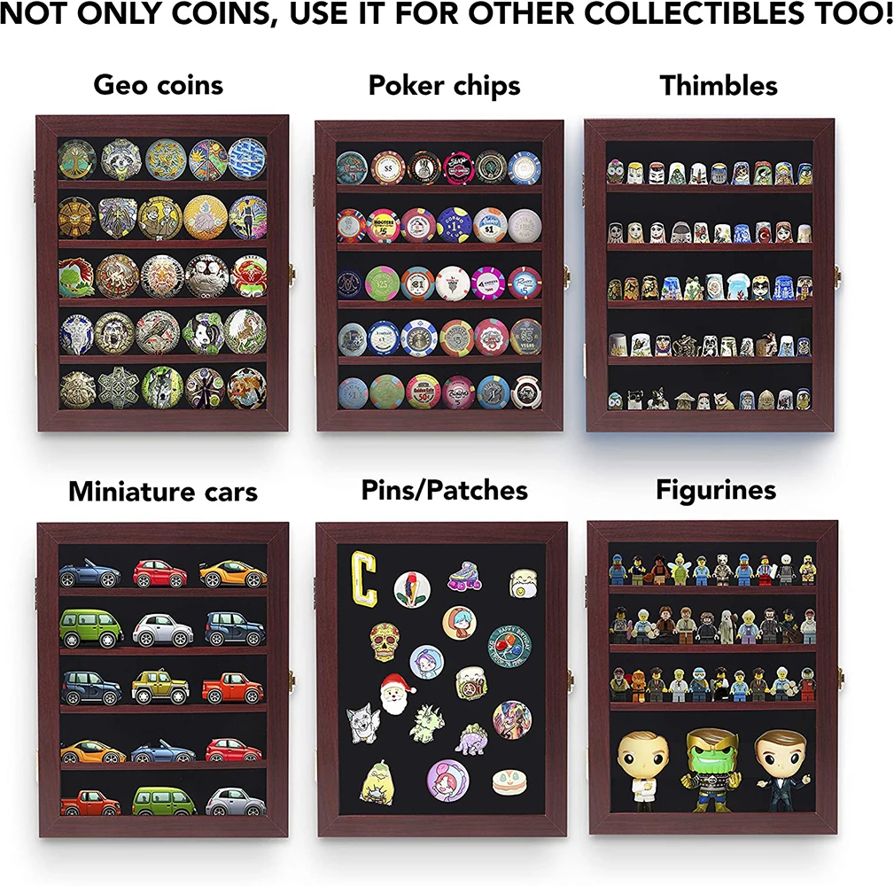 Custom High Quality Removable 13x16 Inch Twin Slot Shelf Wood Cabinet Rack Holder Shadow Box Challenge Coin Display