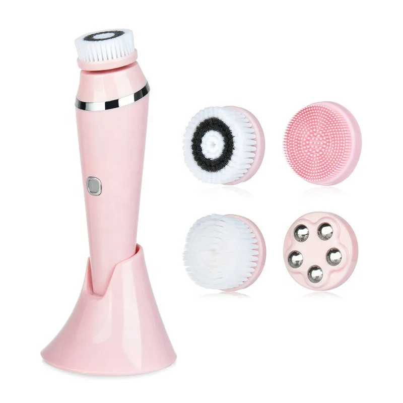 4 in 1 Face Exfoliating and Station Electric Washing Machine Silicone Scrub Pore Cleaner Spin Sonic Facial Cleansing Brush