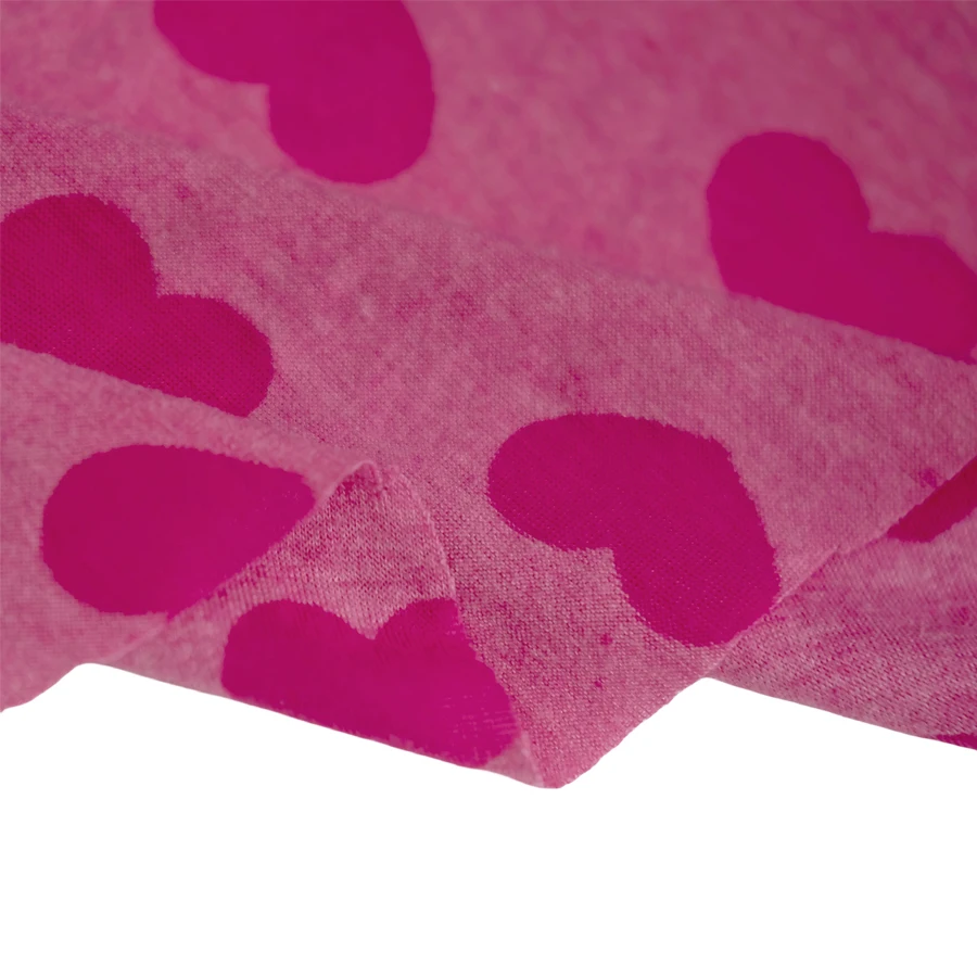 custom lightweight 115gsm 95% polyester 5% spandex burnt out heart-shaped printed knitting jersey fabric
