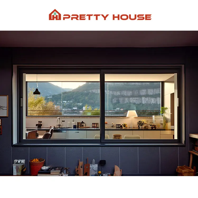 High Security Anti theft Three Panel House Sliding Window Design Residential Hotel Aluminum Double Glazed Window