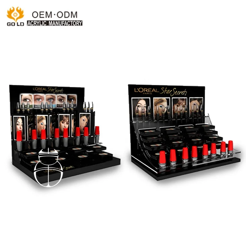 Luxury L Shape Acrylic Cosmetic Makeup Lipstick Display Stand For Counters