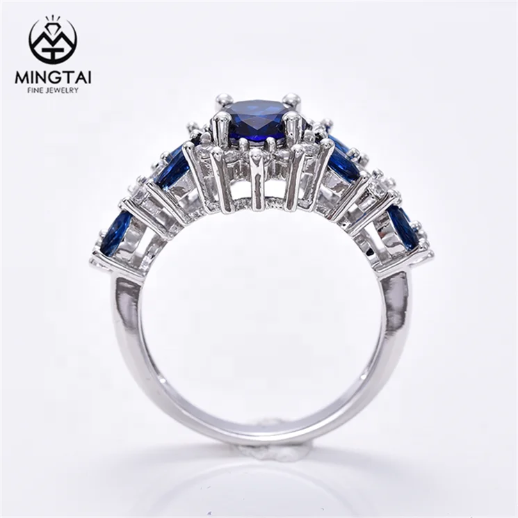 14K позолоченный синий корунд женский кластер вечные кольца стерлингового серебра 925 ювелирные изделия обручальное кольцо