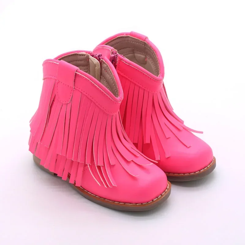 Модные и крутые универсальные детские ковбойские сапоги с кисточками для девочек мальчиков из натуральной кожи новорожденных