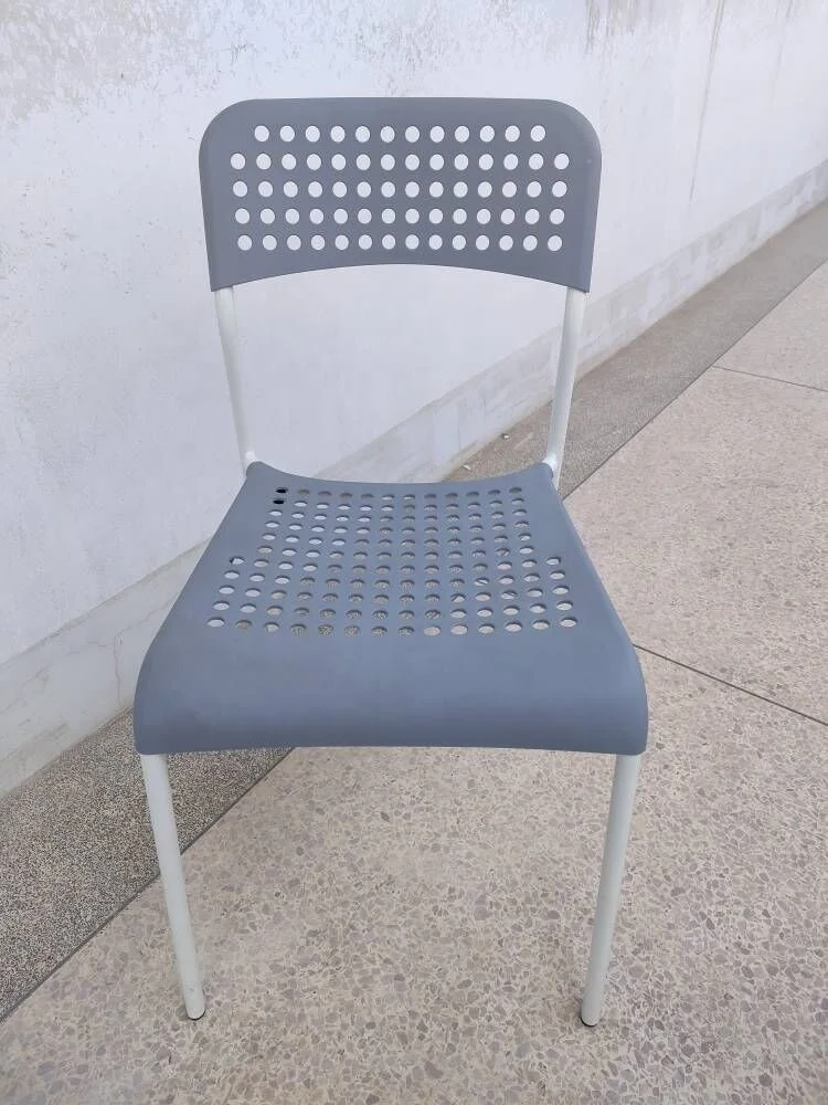 Fancy grey outdoor hotel banquet metal dining chair with holes
