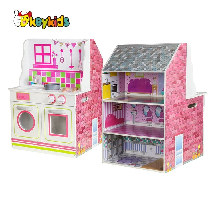 Новый игровой деревянный кукольный домик 2 в 1 и кухня для детей W06A383