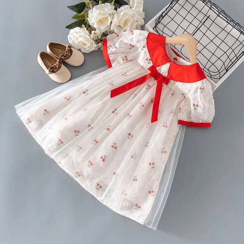 2023 Spring Infant Clothes Fashion Children's Dress 100% Cotton Embroidery Bubble Sleeve Baby Dress Full Summer Mini Gothic