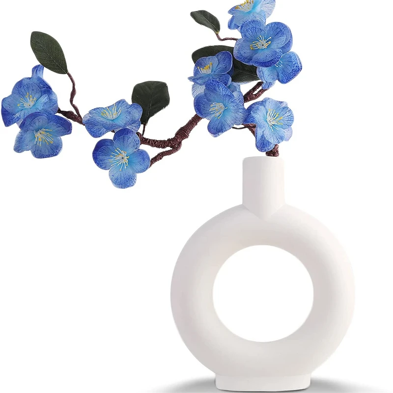 Ажурная керамическая ваза с белыми кругами 9 дюймов в корейском минималистичном стиле украшение для дома гостиной спальни