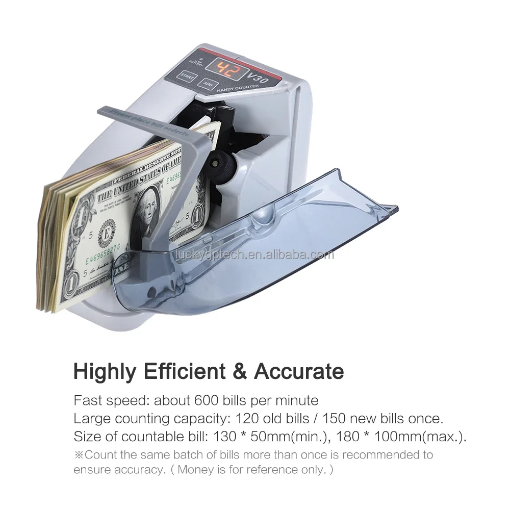 Portable Mini Money Counter Suitable for Multi-Currency Bill Counter Handy Currency Counter for Small Business Cash Counting