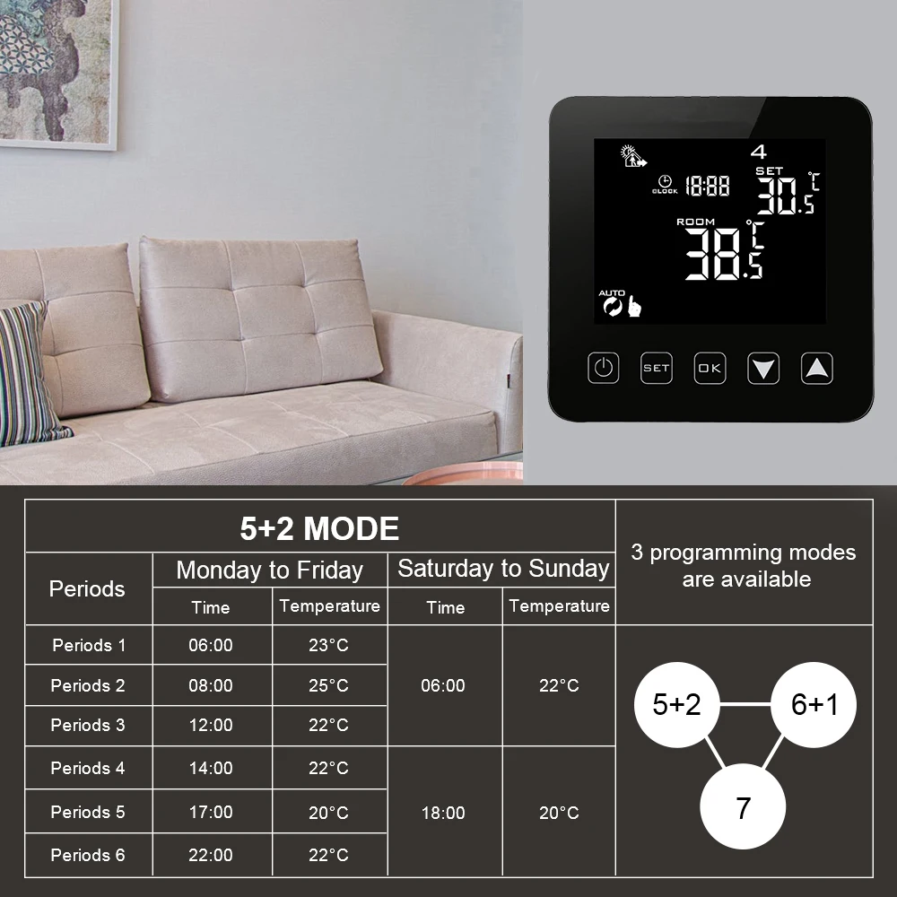 HY08-2 Room thermostat Tuya voice control programmable digital display smart home floor heating thermostat 230V