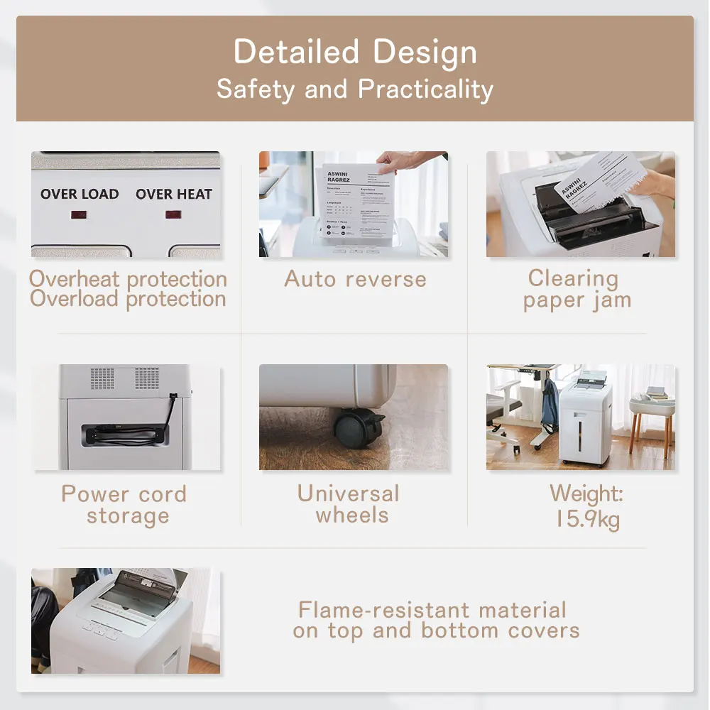 2x15mm 35 Liter Office Paper Shredder Automatic Machine A4 P-5 Level for Castor Wheels Applicable to Educational Institutions