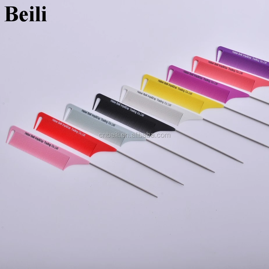Hot Sales In high quality Salon Hair Styling Tools Pink Black Ivory Stainless Steel Paintail Plastic Rat Tail Parting Comb