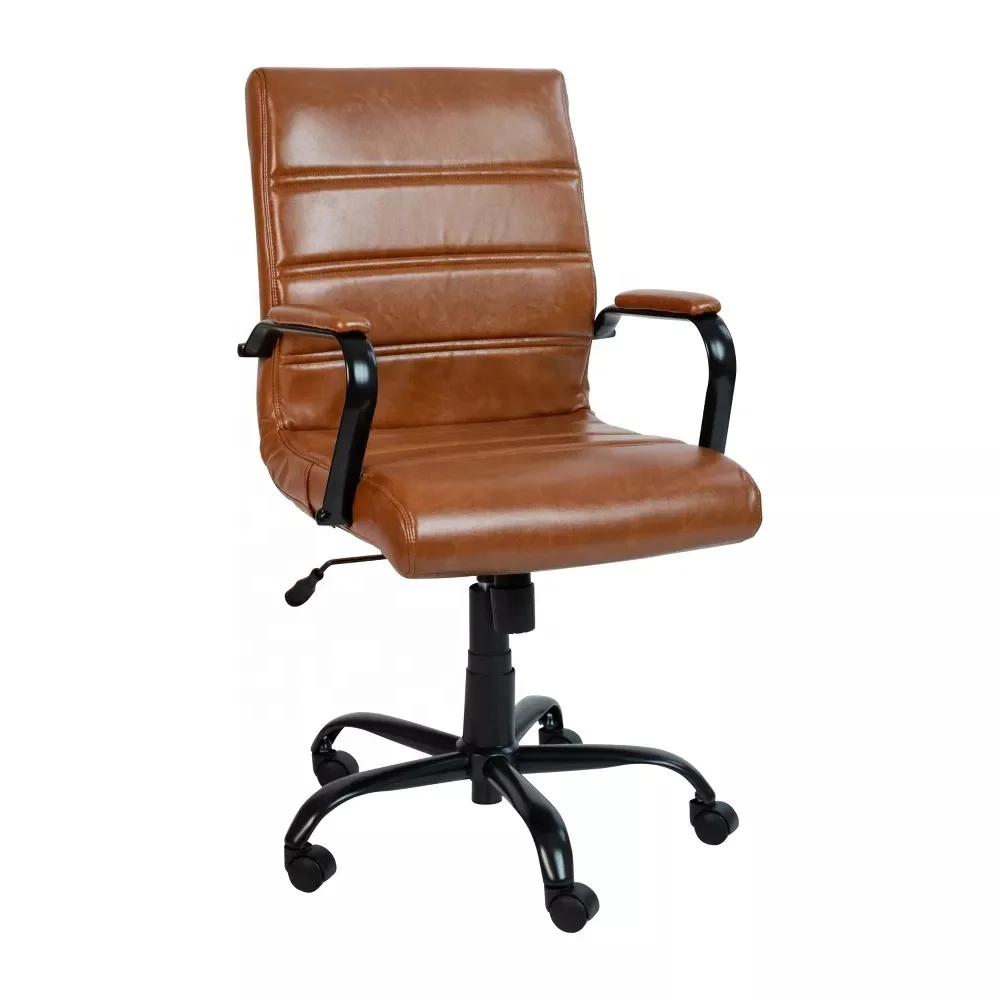 Mid-Back Office Furniture Computer Desk Chair with Armrest Swivel  Adjustable Ergonomics Leather Office Chair