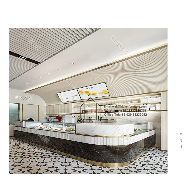 High-end Coffee Shop Unit for Bread Display Cabinet Dessert Bar Counter for Cake Display Stand in Retail Store for Sale