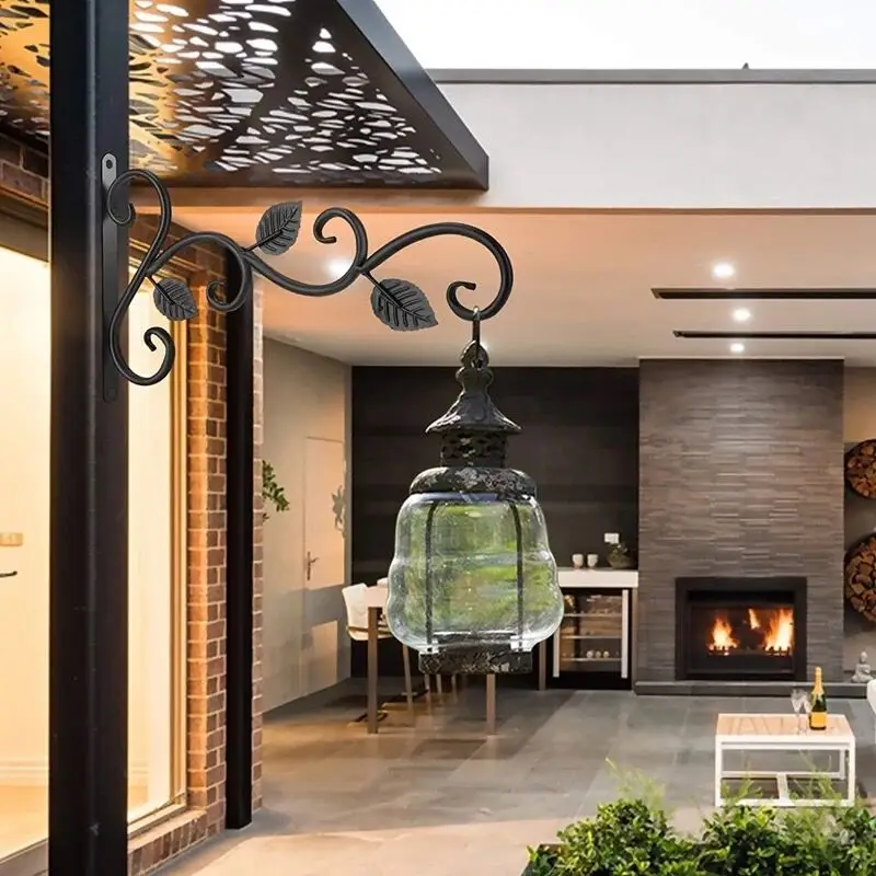 Iron Outdoor Hanging Brackets Wall Garden Plant Hooks Metal Brackets for Solar Light Bird Feeder Lantern Wind Chimes with Screws