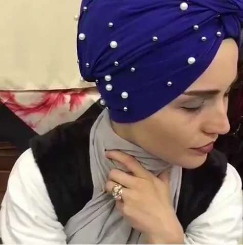 Wholesale popular suede turbans with pearls for arab women