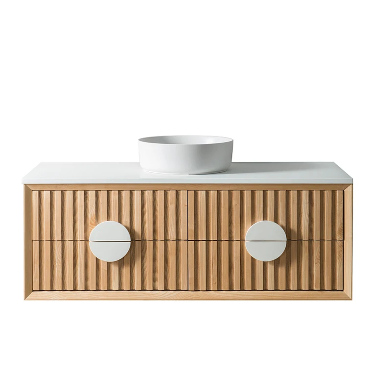 Wall Mounted Solid Surface Solid Wood Double Sink Cabinet Marble Bathroom Vanity