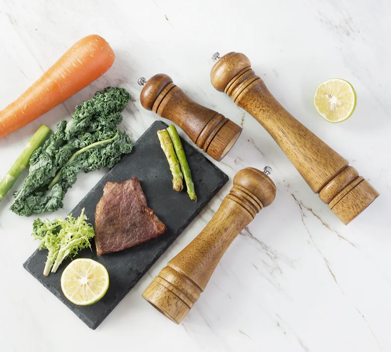 High quality  professional acacia   wooden  salt and pepper grinder  grinder set 6 inch 8inch and 10inch