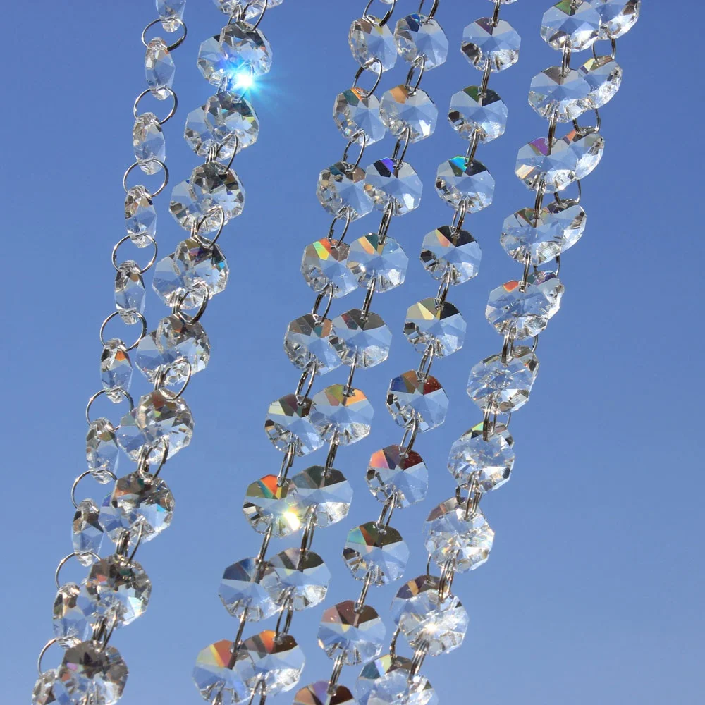 K9 Best Quality 5meter Clear Glass Octagon Beaded Garland For for wedding decoration
