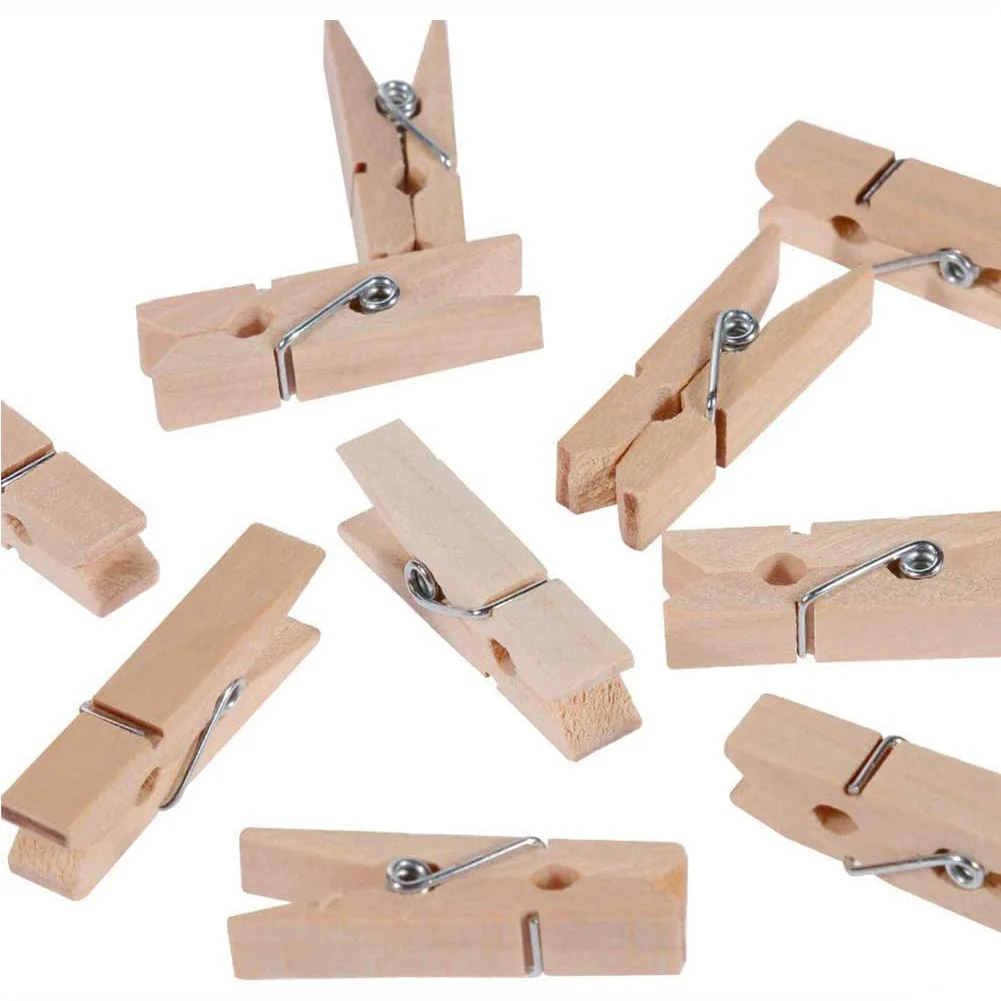 Mini Wooden  Clothespins for Photos Pictures Crafts Color Close Birch Wood Clothing Clip Decorative Pegs