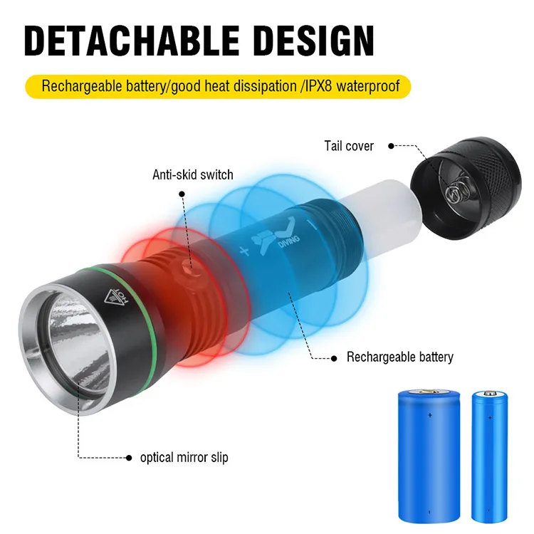 Boruit 110m Diving Depth Underwater Flashlight 3000lumens Scuba Diving Torch Aluminum Alloy Professional Diving Flashlight