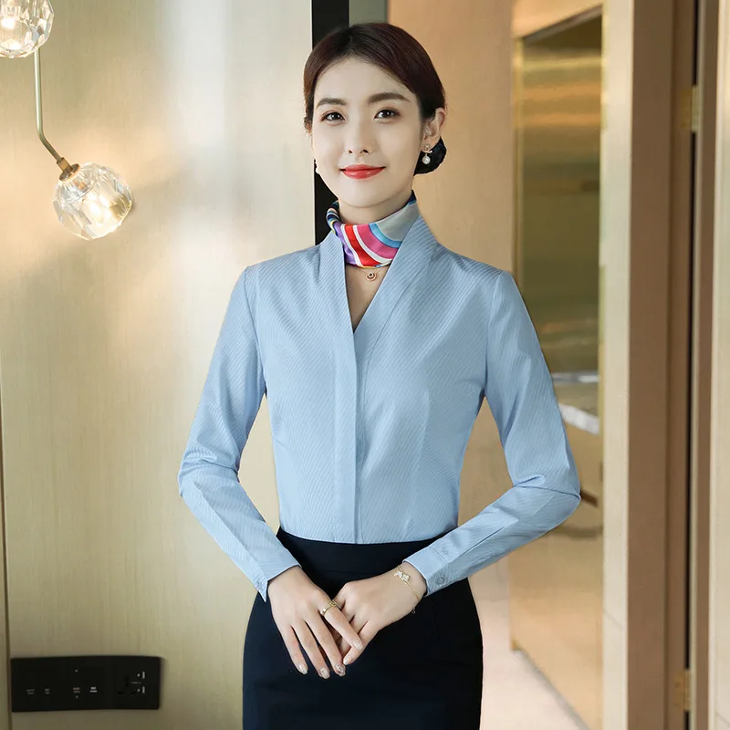 AI-MICH одежда на заказ с коротким рукавом, авиация, Весенняя Профессиональная женская рубашка с V-образным вырезом, оптовая продажа