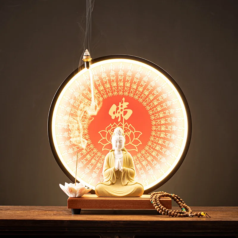 2024 Wholesale Import Led Light Ceramic Buddha Statue Incense Burner For Home Decor