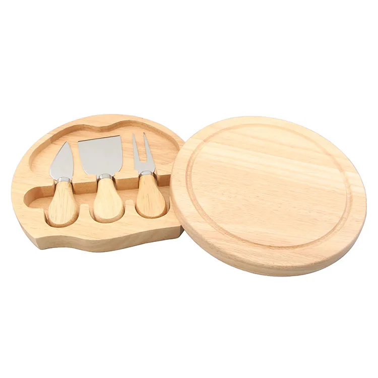 Factory direct sale rotatable wooden cutting board for cheese server set with 3 pieces tools