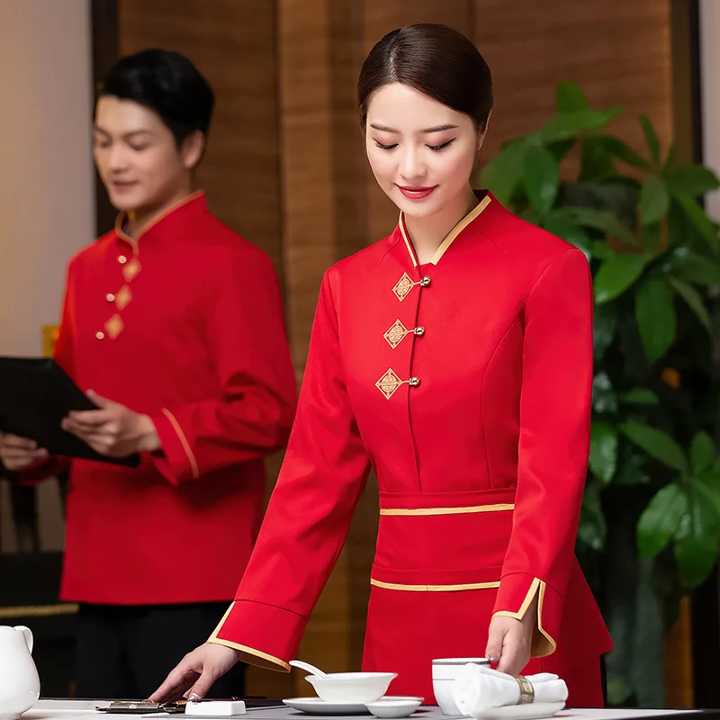 Long sleeve chinese restaurant catering coat coffee shop restaurant waiter uniform