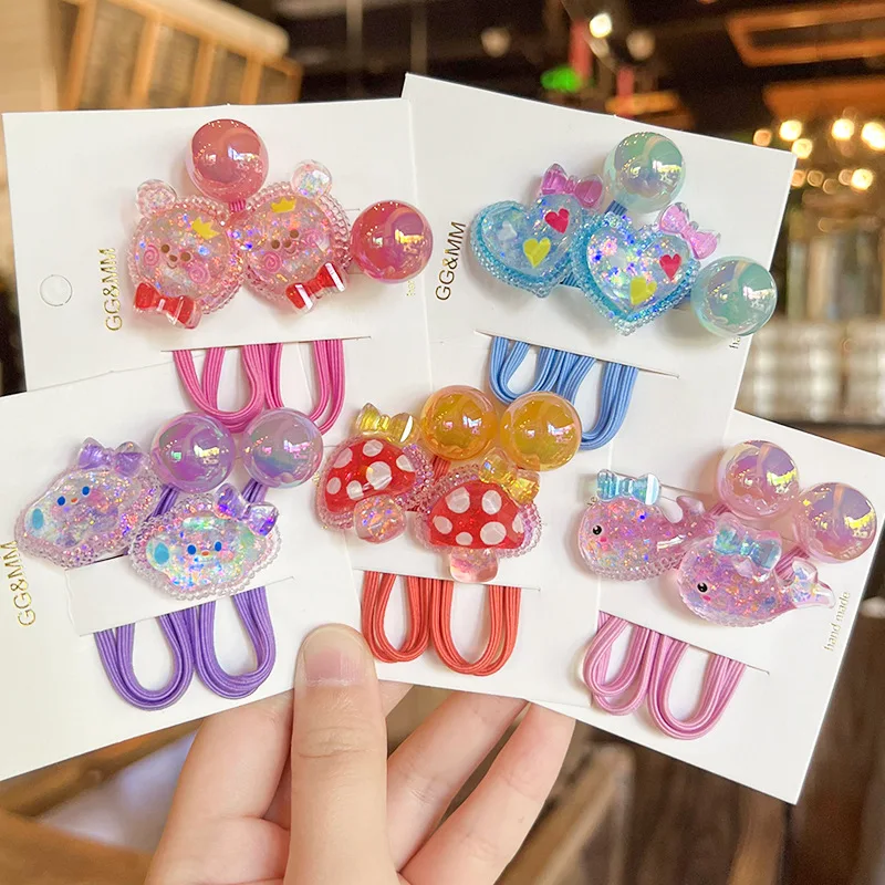 New little girl jumbo hair bobbles with balls big size hair ties for kids elastic hair bobbles twin bead
