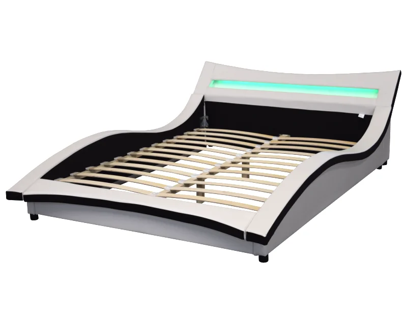 Manufacturer Italia Style Luxury Curved S shape PU Bed with LED on Headboard for Bedroom