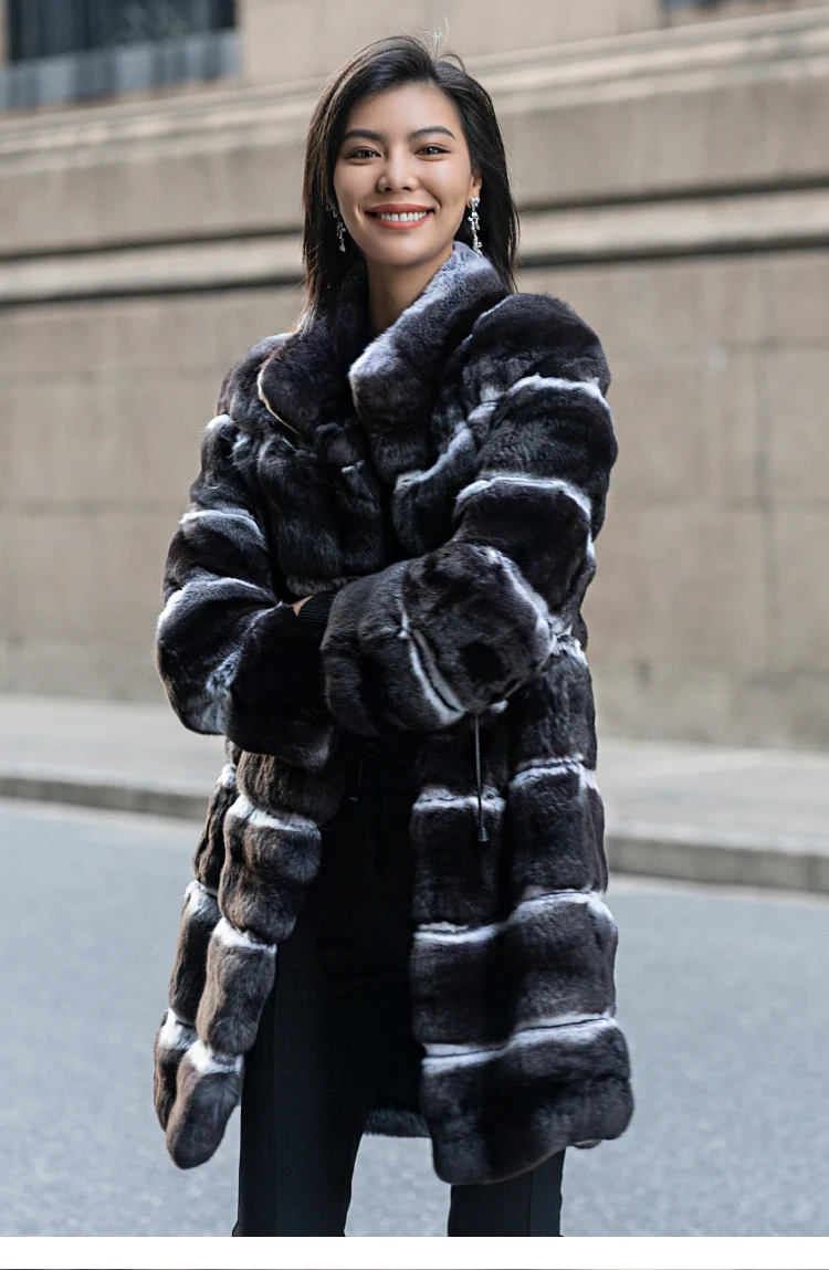 Factory Price Custom Apparel Fur Coat Dying Chinchilla Style Genuine Rabbit Fur Coat For Women