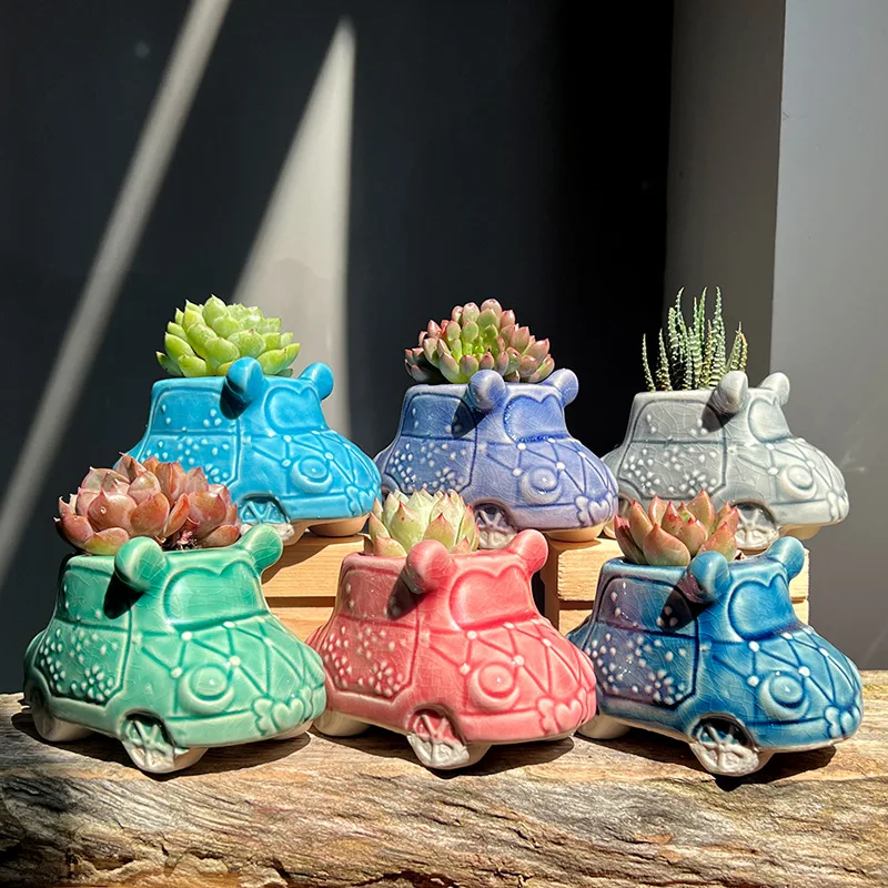 Vintage Cartoon Car Succulent Flower Pot Plant Ceramic Flower Pot Decoration