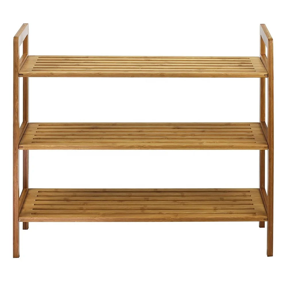 Factory custom 3-tier wooden shoe rack design bamboo shoes rack for entryways