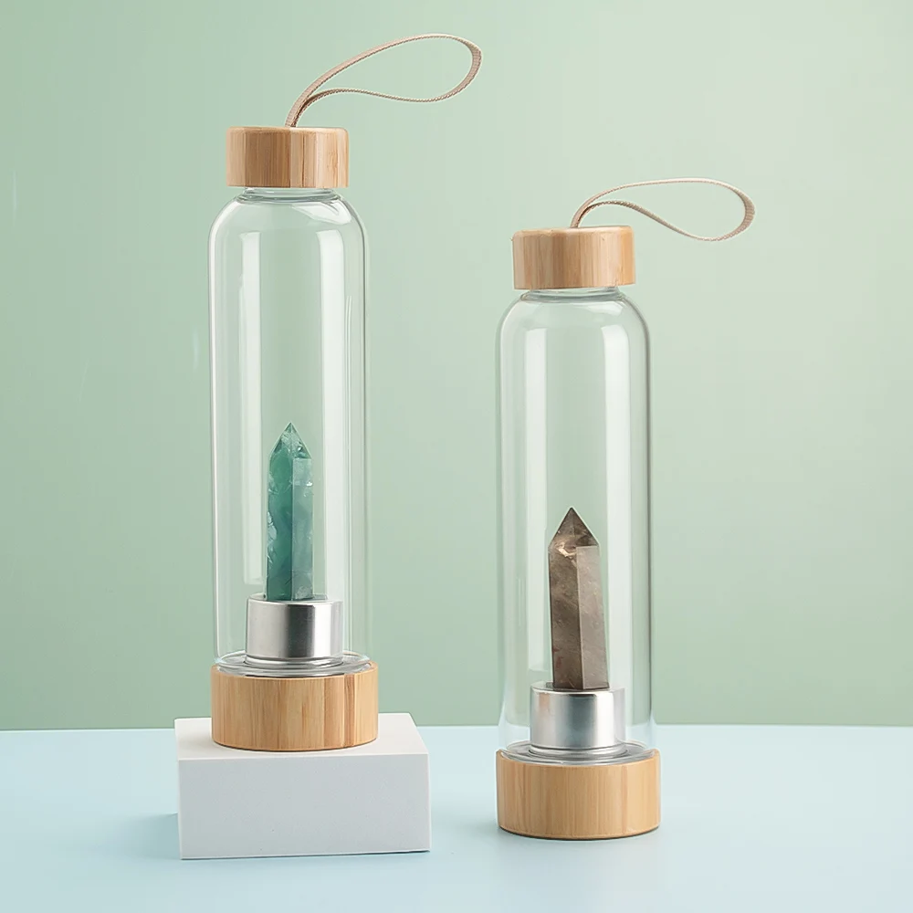 Credrink Crystal Healing Water Bottle Quartz Crystal Gemstone Water Bottle