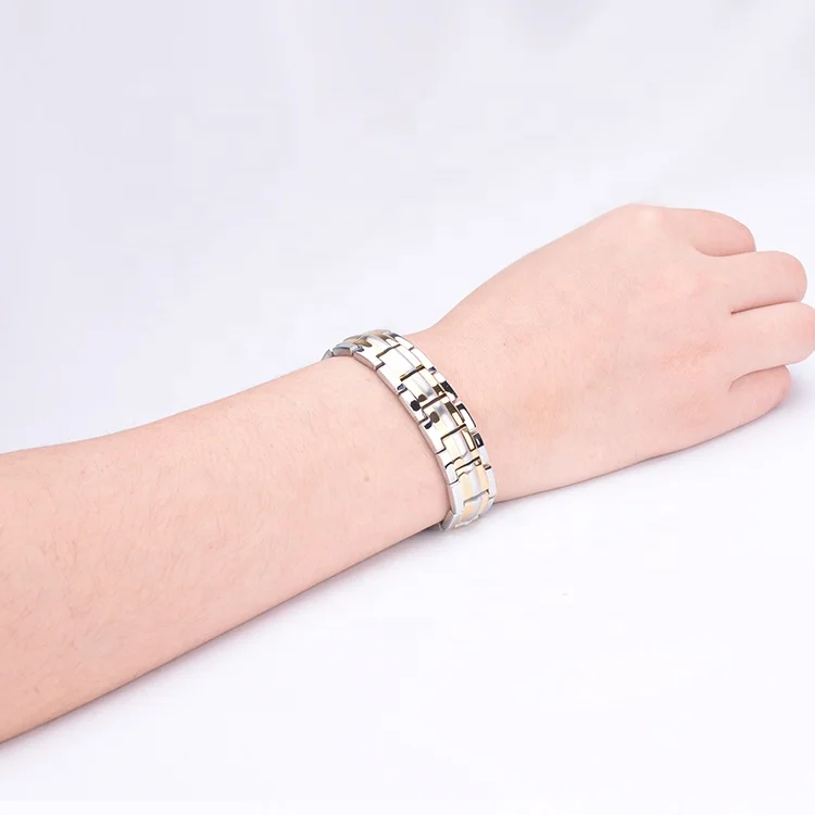 Fashion Gold Silver Plated Stainless Steel Magnetic Stone Health Germanium Bracelet Pain Relief Bio Magnetic Bracelets