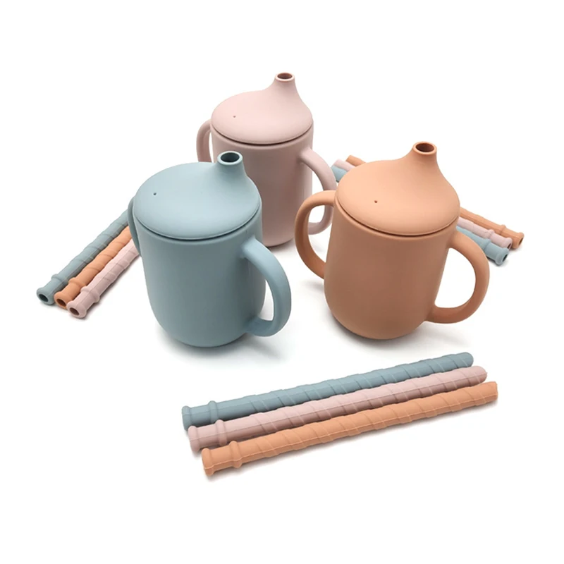 Sippy cups feeding supplies rubber straw lid Unbreakable leakproof Soft 160ml kids water bottle with straw