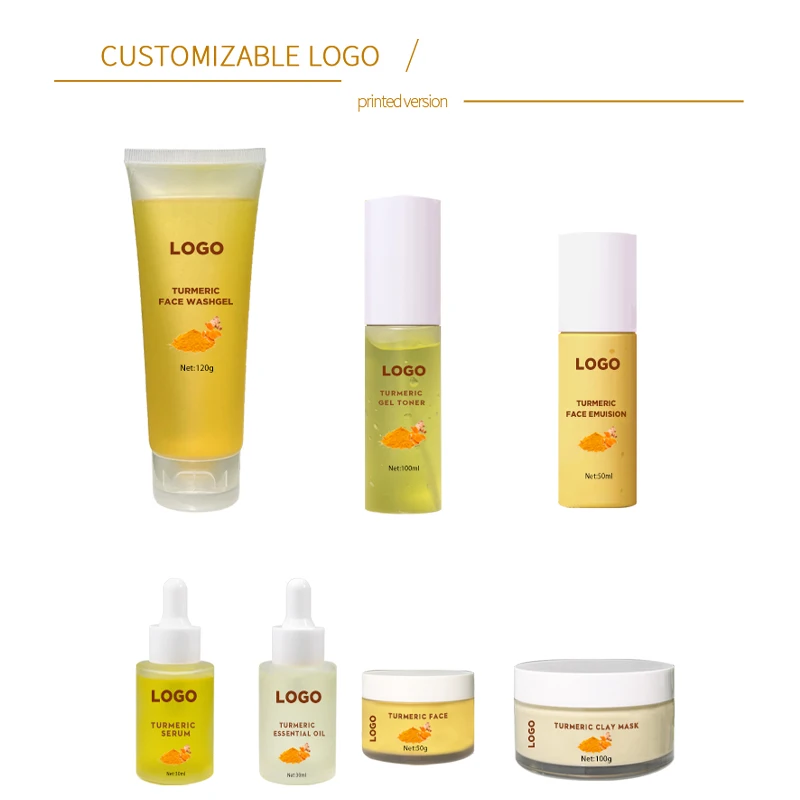 Custom Private Label Vitamin C Organic Turmeric Serum Anti Acne Face Cream Whitening Repair Face Care Turmeric Skin Care Set