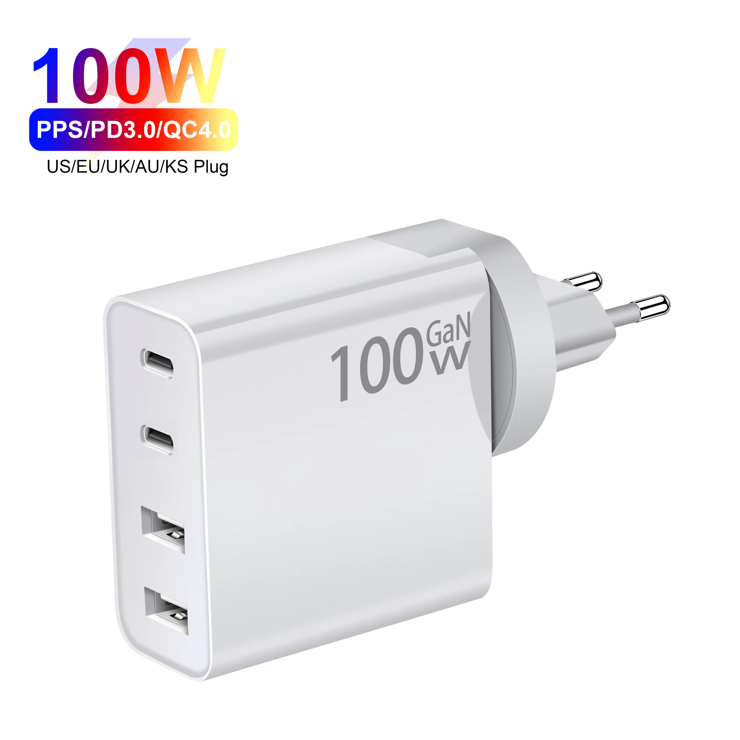 100W US Folding 2C2A PPS QC3.0 Portable Fast Mobile Charging Double TYPE-C Travel Adapter Universal EU/UK/KS GaN Phone Charger