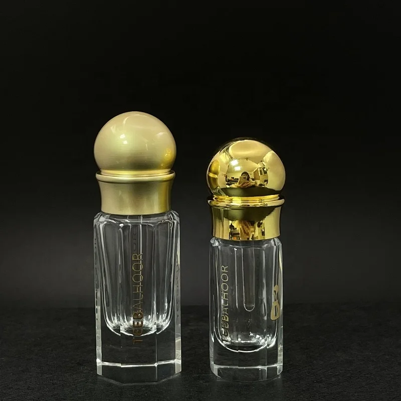 BM octagon long bottle matte gold fancy 3ml 6ml attar glass arabian oud essential oil bottle with gold cap
