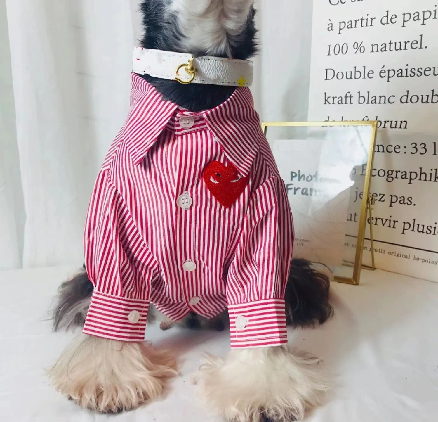 INS Pet Dog Blue And White Striped Heart Shirt With Owner Thin Shirt For Spring/summer