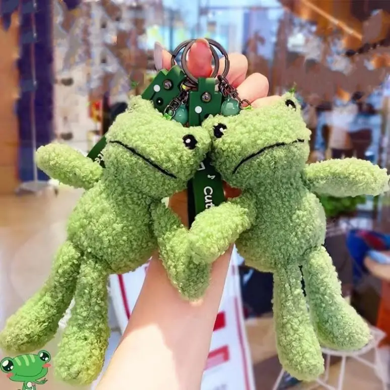 19cm Cute Toy Plush Green Frog Stuffed Animal wholesale Keychain Purse Backpack Decor Promotion mini Frog Plush keychains toys