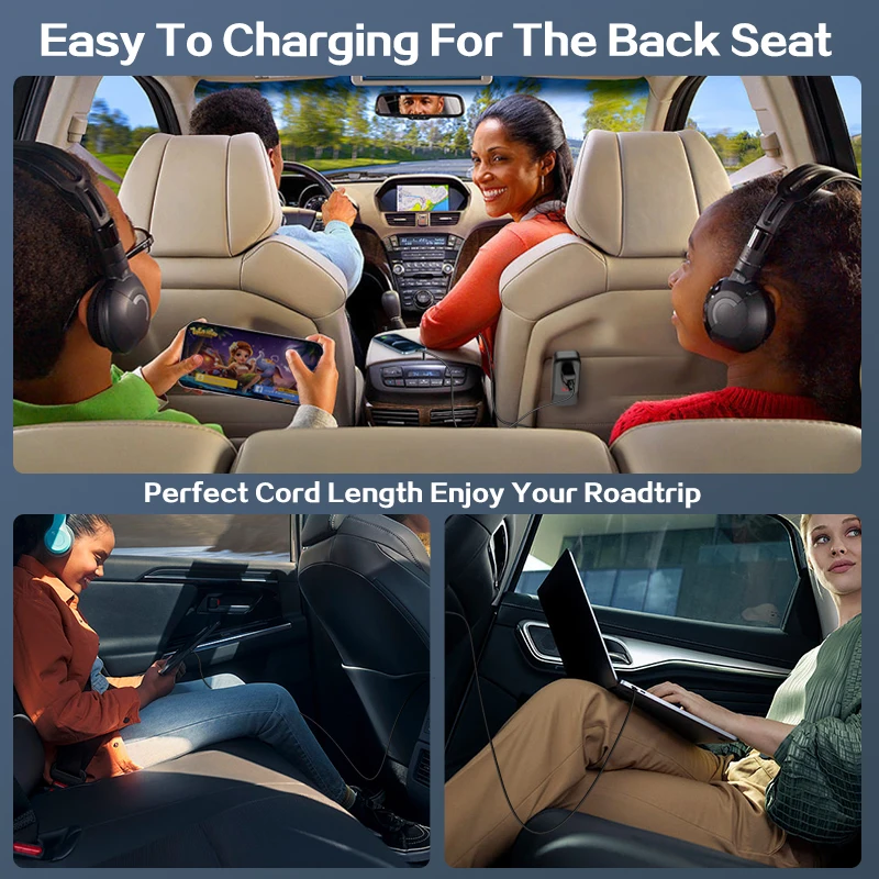 Multi USB Port PD 3.0 120W Car Charger Extension Cord 1.5M Cable For iPhone Rear Back Seat Clip Vehicle Quick 30W Car Adapter