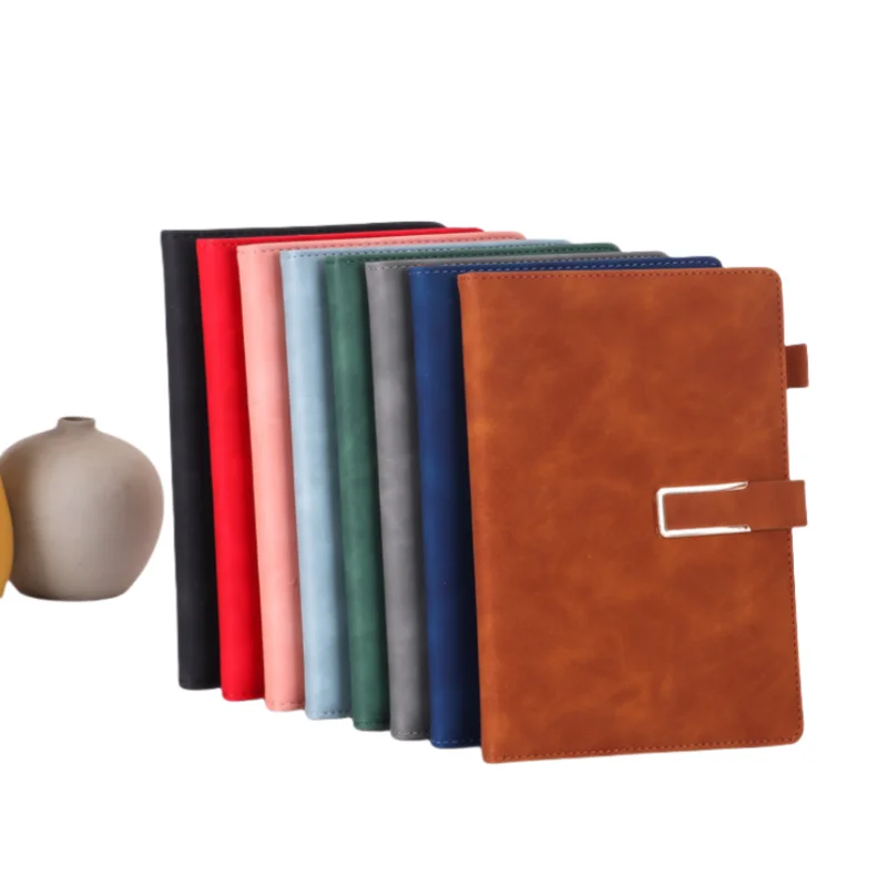Custom PU Leather A5 Notebook with Magnetic Buckle and Pen Holder, Lined Pages for Business and Office Use