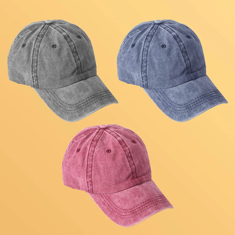 Washed Vintage 6 Panel Adjustable Men Women Denim Plain Unstructured Baseball Dad Jeans Caps With Custom Logo