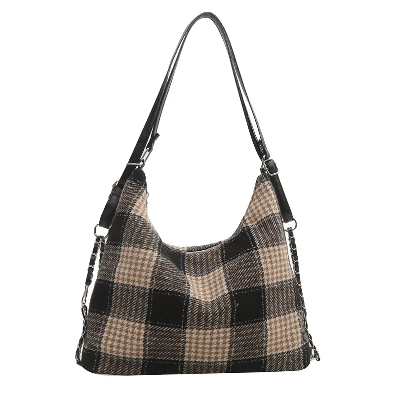 Luxurious and high-end large-capacity plaid tote bag for women 2024 new fashion single shoulder backpack